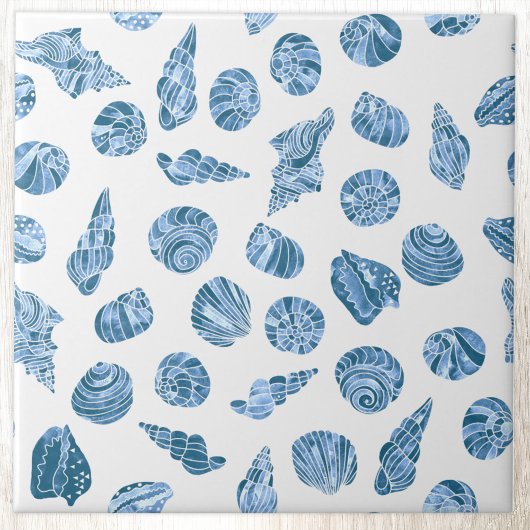 Zee Schelp Aquarel Naustisch Kust Blauw Tegeltje