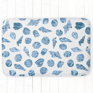 Zee Schelp Aquarel Nautilus Kust Blauw Badmat