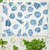 Zee Schelp Aquarel Nautilus Kust Blauw Theedoek (Gevouwen)