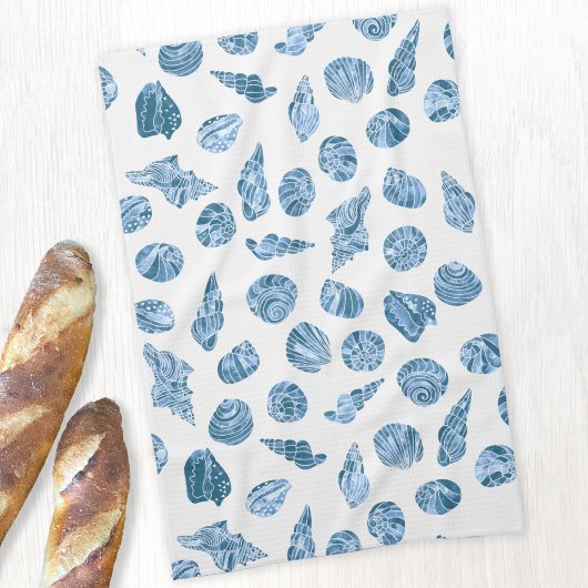 Zee Schelp Aquarel Nautilus Kust Blauw Theedoek