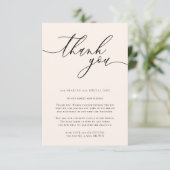 Zee Schelp Blush Calligrafie Aangepaste Foto Bedan Informatiekaartje (Staand voorkant)