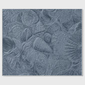 Zee Schelp Kust Strand Stof Blauw Decoupage Cadeaupapier (Vlak)