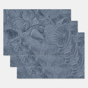 Zee Schelp Kust Strand Stof Blauw Decoupage Inpakpapier Vel