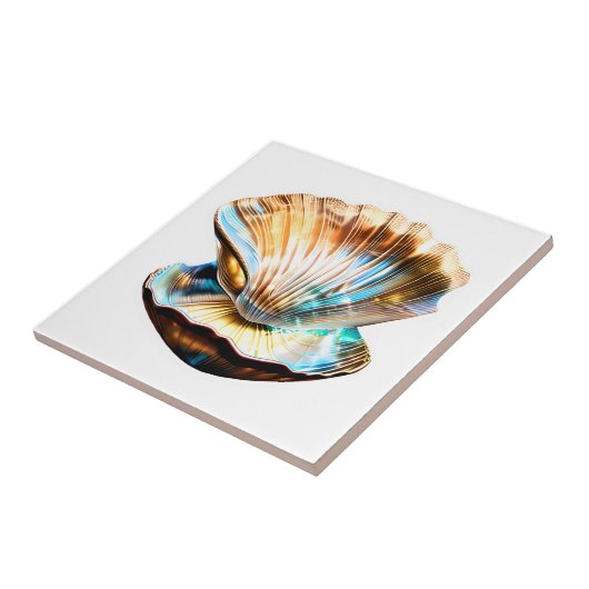 Zee schelp moeder parel iriserende glans glam tegeltje (Zijkant)