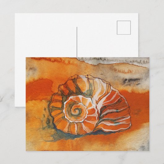Zee Schelp Op Het Strand Aquarel Tekening Nautilus Briefkaart (Voorkant / Achterkant)