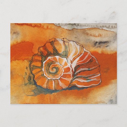 Zee Schelp Op Het Strand Aquarel Tekening Nautilus Briefkaart (Voorkant)