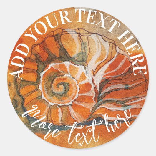 Zee Schelp Op Het Strand Aquarel Tekening Nautilus Ronde Sticker (Voorkant)