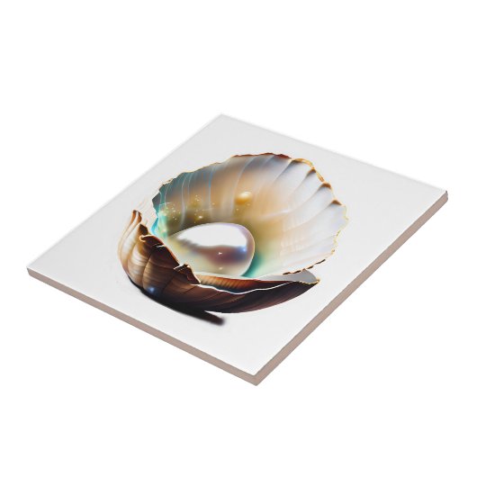 Zee schelp peal iriserende glans glam decor tegeltje (Zijkant)