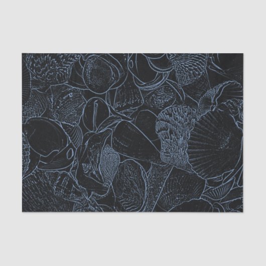 Zee Schelp Stof Blauw Zwart Kust Strand Decoupage Tissuepapier (Voorkant)