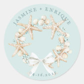 Zee Schelp | Strand Huwelijk Ronde Sticker (Voorkant)