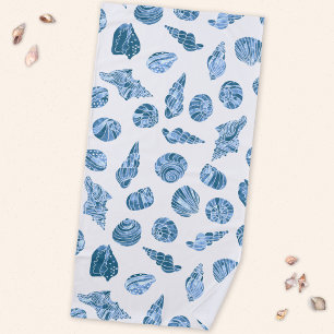 Zee Schelp Waterverf Naustisch Kust Blauw Strandlaken