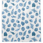 Zee Schelp Waterverf Naustisch Kustblauw Douchegordijn (Voorkant)