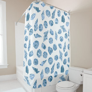 Zee Schelp Waterverf Naustisch Kustblauw Douchegordijn