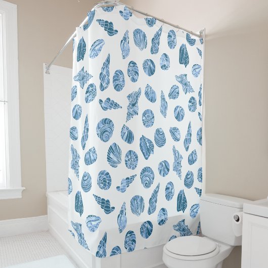 Zee Schelp Waterverf Naustisch Kustblauw Douchegordijn