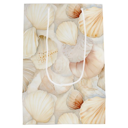 Zee Schelpen Crème Zand Ivoor Strand Bruiloft Medium Cadeauzakje (Achterkant)