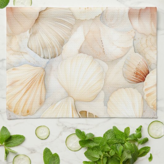 Zee Schelpen Crème Zand Ivoor Strand  Theedoek (Gevouwen)