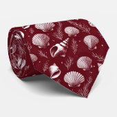Zee Schelpen en Zeewier in Maroon en Wit  Stropdas (Opgerold)