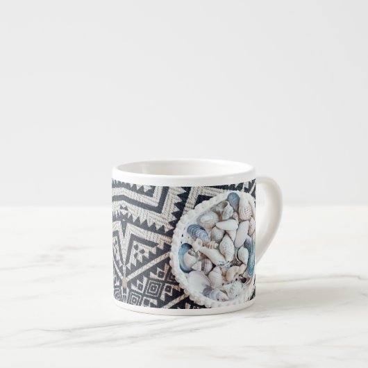 Zee Schelpen Mand Tapijt Textuur Espresso Mok (Voorkant rechts)