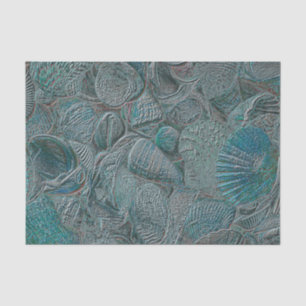 Zee Schelpen Oceaanstrand Teal Grijs Metaal Tissuepapier