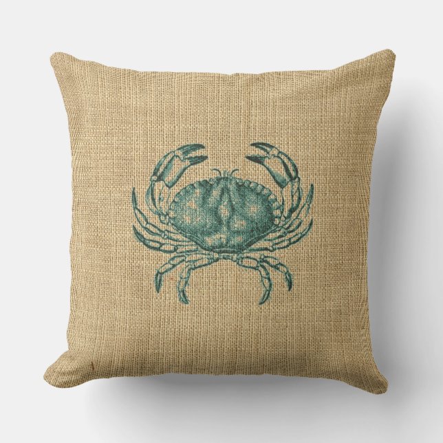 Zee Scheppen Groene Crab Illustratie Sealife Kussen (Voorkant)