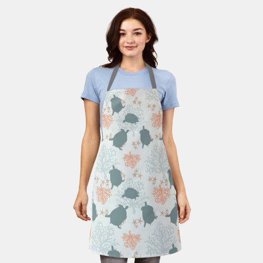 Zee schilderende oceaanpatroon over het gehele Sch Schort (Gedragen)