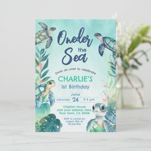 Zee Schildpad 1e verjaardag Kaart (Staand voorkant)