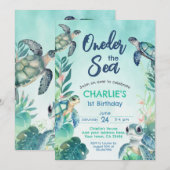 Zee Schildpad 1e verjaardag Kaart (Voorkant / Achterkant)