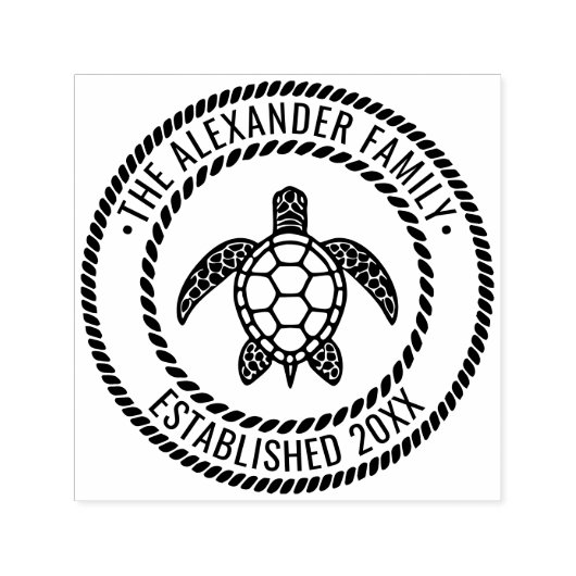 Zee Schildpad #5 Familienaam Datum Estd Touw Lijst Zelfinktende Stempel (Design)
