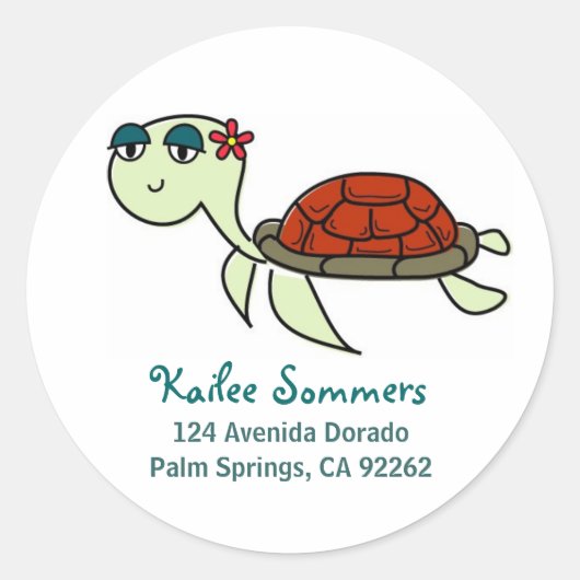 Zee Schildpad Adresetiketten Ronde Sticker (Voorkant)