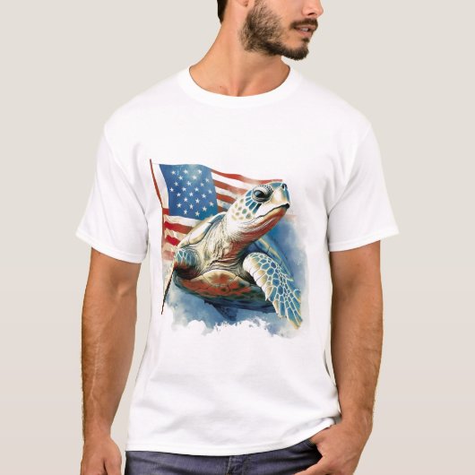 Zee Schildpad Amerikaanse Vlag T-shirt (Voorkant)