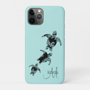 Zee schildpad Aqua Stripe met monogram Case-Mate iPhone Case