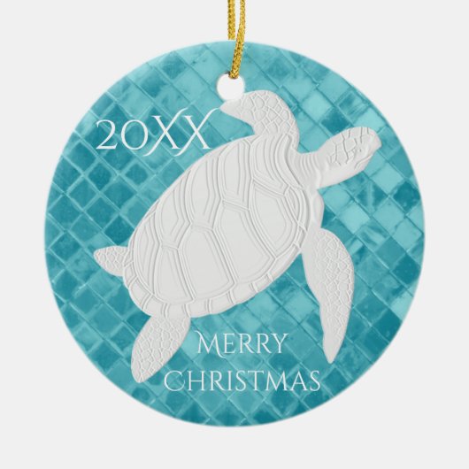 Zee Schildpad Aqua Zee Glas Personaliseren Keramisch Ornament (Voorkant)