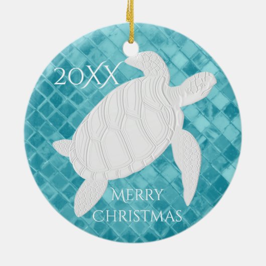 Zee Schildpad Aqua Zee Glas Personaliseren Keramisch Ornament (Achterkant)