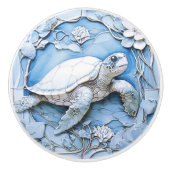 Zee Schildpad Art Nouveau Faux Relief Blue Ocean L Keramische Knop (Voorkant)