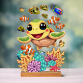 Zee Schildpad Baby Gelukkig en schattig personage Acryl Bord (Neutraal)