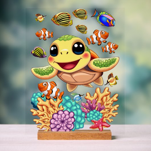 Zee Schildpad Baby Gelukkig en schattig personage Acryl Bord (Neutraal)