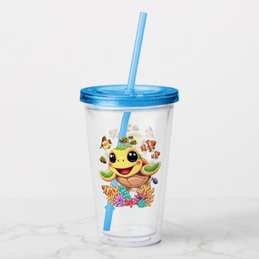 Zee Schildpad Baby Gelukkig en schattig personage Acryl Drinkbeker (Achterkant)