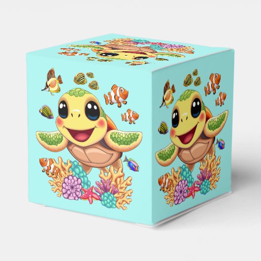 Zee Schildpad Baby Gelukkig en schattig personage Bedankdoosjes (Achterkant)