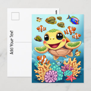 Zee Schildpad Baby Gelukkig en schattig personage Briefkaart