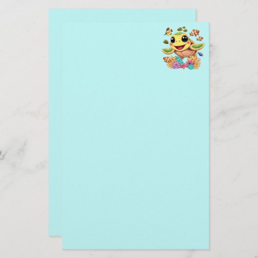 Zee Schildpad Baby Gelukkig en schattig personage Briefpapier (Voorkant / Achterkant)