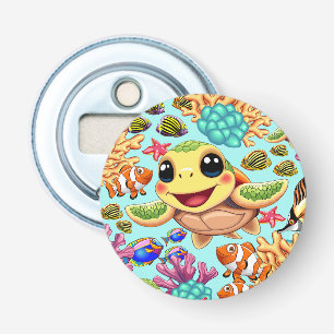 Zee Schildpad Baby Gelukkig en schattig personage Button Flesopener