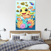 Zee Schildpad Baby Gelukkig en schattig personage Canvas Afdruk (Insitu (Slaapkamer))