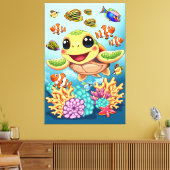 Zee Schildpad Baby Gelukkig en schattig personage Canvas Afdruk (Insitu (Woonkamer))