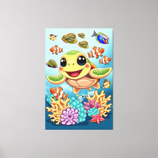 Zee Schildpad Baby Gelukkig en schattig personage Canvas Afdruk (Voorkant)