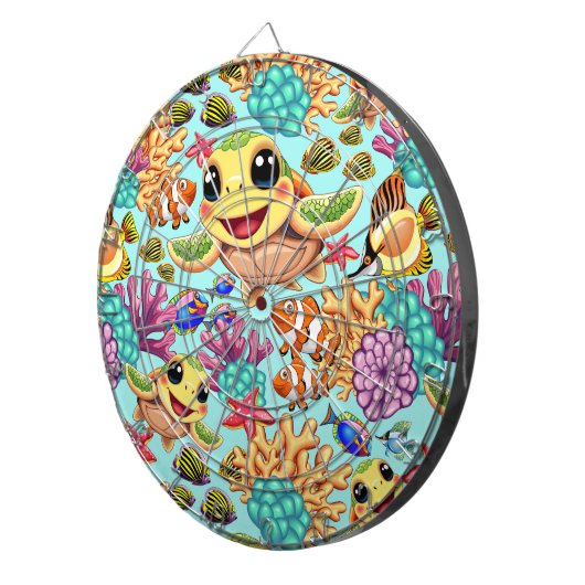 Zee Schildpad Baby Gelukkig en schattig personage Dartbord (Voorkant Rechts)