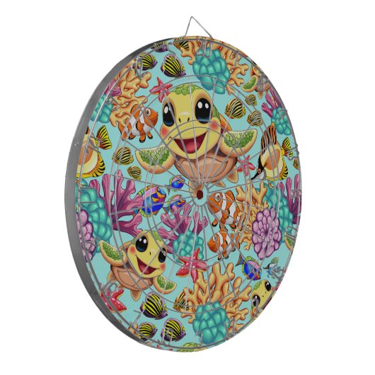 Zee Schildpad Baby Gelukkig en schattig personage Dartbord (Voorkant Links)