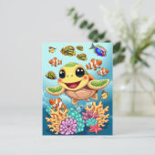 Zee Schildpad Baby Gelukkig en schattig personage Feestdagenkaart (Staand voorkant)