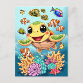 Zee Schildpad Baby Gelukkig en schattig personage Feestdagenkaart (Voorkant)