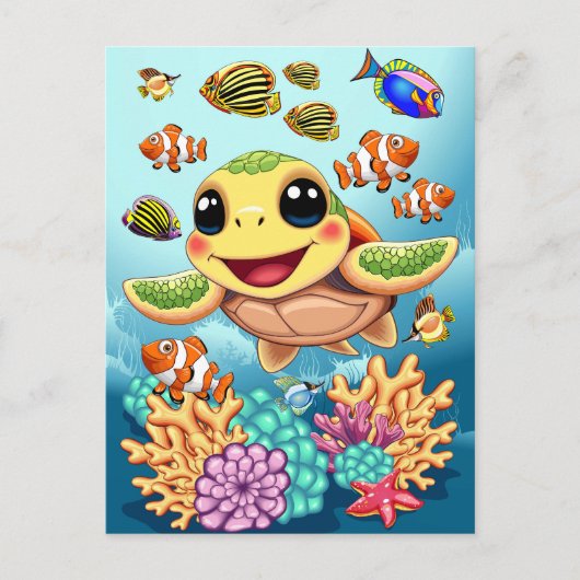 Zee Schildpad Baby Gelukkig en schattig personage Feestdagenkaart (Voorkant)