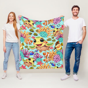 Zee Schildpad Baby Gelukkig en schattig personage Fleece Deken